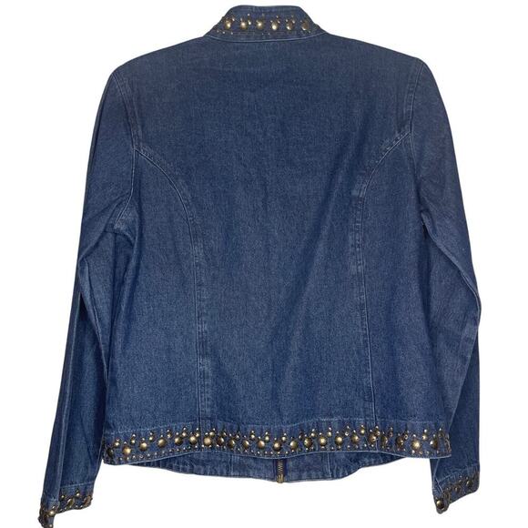 Vintage Life Style Studded Denim Zip Up Jean Jacket Women's Size Small - Picture 3 of 5